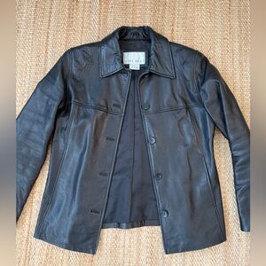 Nine West genuine black leather jacket with front pockets size S